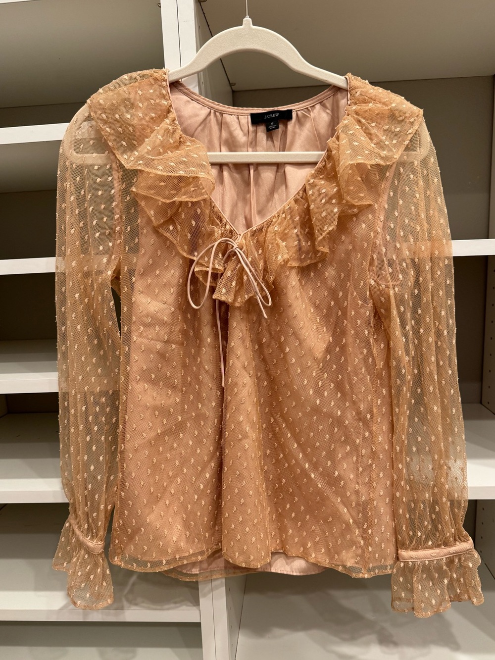 J. Crew Ruffleneck Top in Clip Dot, Size Small